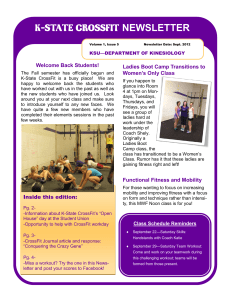 K-STATE CROSSFIT NEWSLETTER Welcome Back Students! Ladies Boot Camp Transitions to