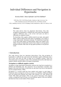 Individual Differences and Navigation in Hypermedia Kristina Höök , Marie Sjölinder