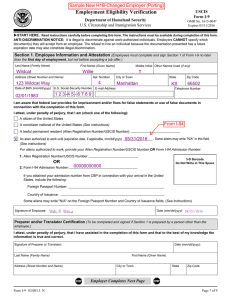 Employment Eligibility Verification Sample New H1B-Changed Employer (Porting) USCIS Form I-9