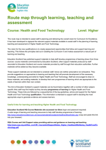 Route map through learning, teaching and assessment  Course: Health and Food Technology