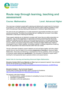 Route map through learning, teaching and assessment Course: Mathematics Level: Advanced Higher