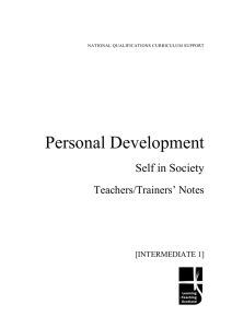 Personal Development Self in Society Teachers/Trainers’ Notes