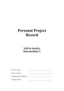 Personal Project Record Self in Society Intermediate 1
