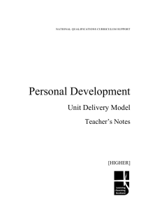 Personal Development Unit Delivery Model Teacher’s Notes