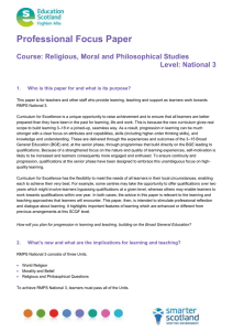 Professional Focus Paper  Course: Religious, Moral and Philosophical Studies Level: National 3