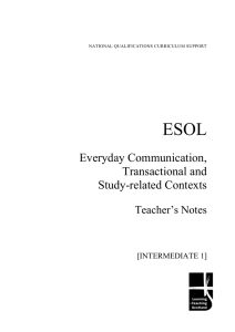 ESOL Everyday Communication, Transactional and Study-related Contexts