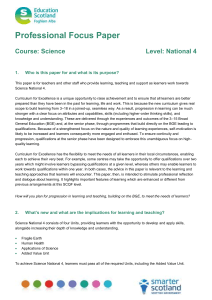 Professional Focus Paper  Course: Science Level: National 4