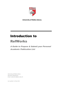 Introduction to RefWorks A Guide to Prepare &amp; Submit your Personal