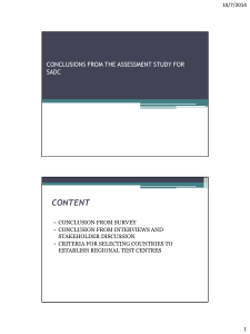 CONTENT  CONCLUSIONS FROM THE ASSESSMENT STUDY FOR SADC
