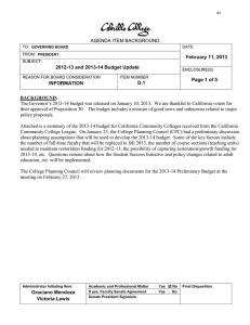 February 11, 2013 2012-13 and 2013-14 Budget Update Page 1 of 5