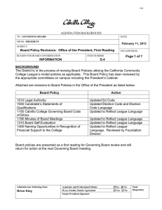 Board Policy Revisions:  Office of the President, First Reading INFORMATION D.4