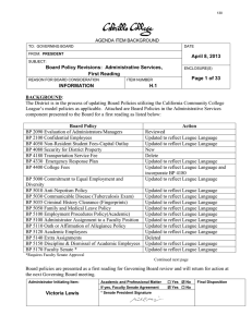 April 8, 2013 Board Policy Revisions:  Administrative Services, First Reading