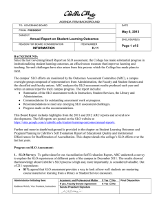 Since the last Governing Board Report on SLO assessment, the... May 6, 2013 Annual Report on Student Learning Outcomes