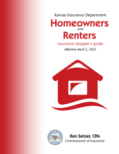 Homeowners Renters Ken Selzer, CPA Kansas Insurance Department