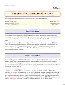 Syllabus INTERNATIONAL ECONOMICS: FINANCE