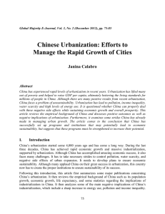 Chinese Urbanization: Efforts to Manage the Rapid Growth of Cities Janina Calabro