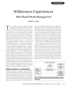 T Wilderness Experiences What Should We Be Managing For? STEWARDSHIP