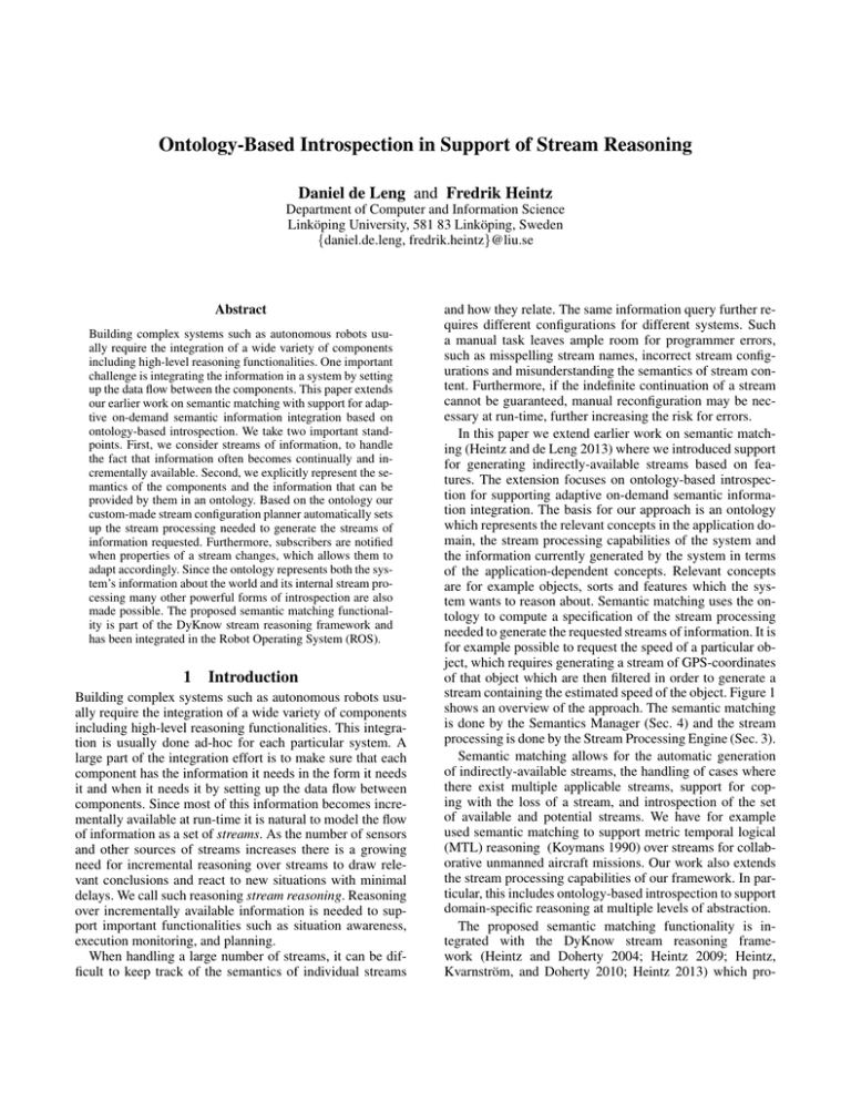 Ontology-Based Introspection In Support Of Stream Reasoning