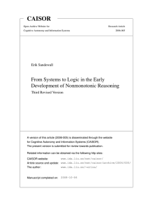 CAISOR From Systems to Logic in the Early Development of Nonmonotonic Reasoning