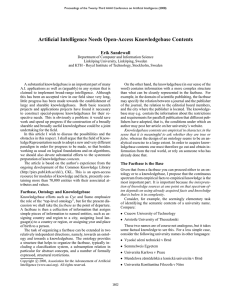 Artificial Intelligence Needs Open-Access Knowledgebase Contents Erik Sandewall