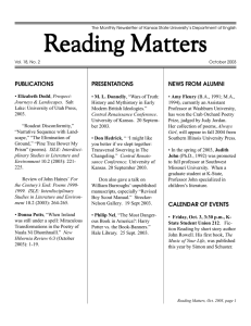 Reading Matters PUBLICATIONS PRESENTATIONS NEWS FROM ALUMNI
