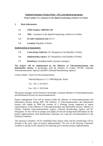 Standard Summary Project Fiche – IPA centralised programmes 1. Basic information 1.1