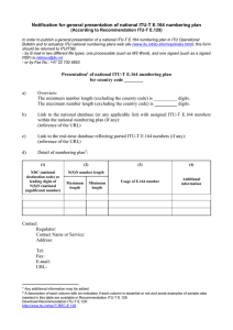 Notification for general presentation of national ITU-T E.164 numbering plan