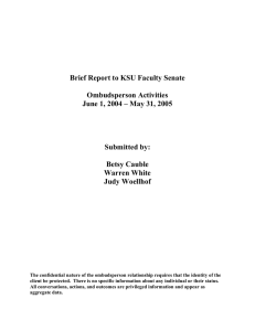 Brief Report to KSU Faculty Senate Ombudsperson Activities