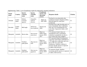 Supplementary Table 2. List of populations negatively impacted by mammal... Eradicated Species Island