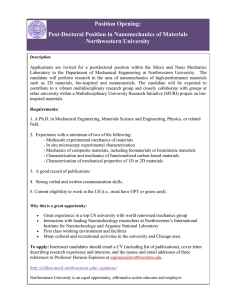 Position Opening: Post-Doctoral Position in Nanomechanics of Materials Northwestern University