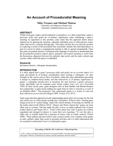 An Account of Proceduralist Meaning Mike Treanor and Michael Mateas ABSTRACT