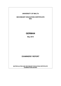 GERMAN EXAMINERS’ REPORT UNIVERSITY OF MALTA