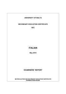 ITALIAN EXAMINERS’ REPORT UNIVERSITY OF MALTA