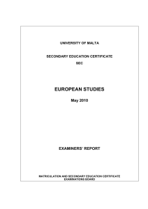 EUROPEAN STUDIES May 2010 EXAMINERS’ REPORT