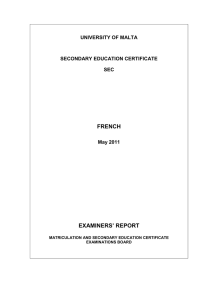 FRENCH EXAMINERS’ REPORT UNIVERSITY OF MALTA