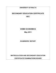 SECONDARY EDUCATION CERTIFICATE SEC HOME ECONOMICS May 2011