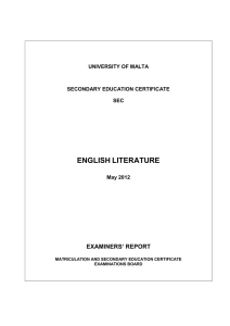 ENGLISH LITERATURE EXAMINERS’ REPORT