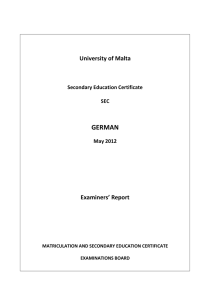 GERMAN  University of Malta Examiners’ Report