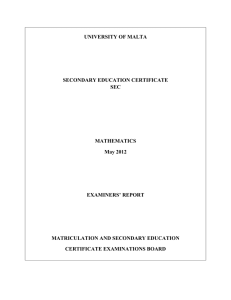 UNIVERSITY OF MALTA SECONDARY EDUCATION CERTIFICATE SEC MATHEMATICS