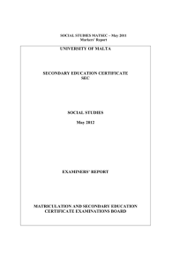 UNIVERSITY OF MALTA  SECONDARY EDUCATION CERTIFICATE SEC