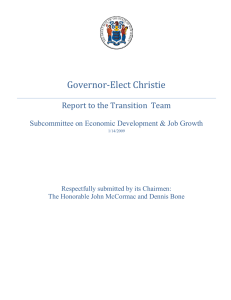 Governor‐Elect Christie                         Report to the Transition  Team  Subcommittee on Economic Development &amp; Job Growth