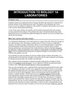 INTRODUCTION TO BIOLOGY 1A LABORATORIES I