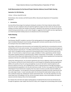 Draft Memorandum for the Record Project Selection Advisory Council Public... Project Selection Advisory Council Meeting Notes of September 24 2014