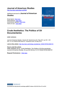 Journal of American Studies Crude Aesthetics: The Politics of Oil  Documentaries Journal of American 