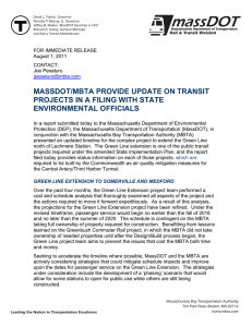 MASSDOT/MBTA PROVIDE UPDATE ON TRANSIT PROJECTS IN A FILING WITH STATE