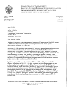 COMMONWEALTH OF MASSACHUSETTS EXECUTIVE OFFICE OF ENERGY ENVIRONMENTAL AFFAIRS DEPARTMENT OF ENVIRONMENTAL PROTECTION