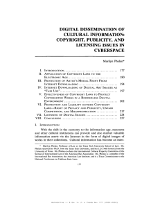 DIGITAL DISSEMINATION OF CULTURAL INFORMATION: COPYRIGHT, PUBLICITY, AND LICENSING ISSUES IN
