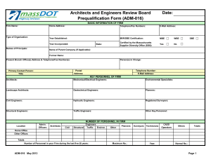 Date: Architects and Engineers Review Board Prequalification Form (ADM-016) BASIC INFORMATION OF FIRM