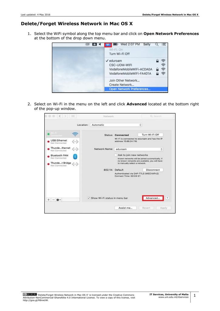 Delete Forget Wireless Network In Mac Os X Open Network Preferences