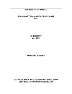 UNIVERSITY OF MALTA SECONDARY EDUCATION CERTIFICATE SEC CHEMISTRY